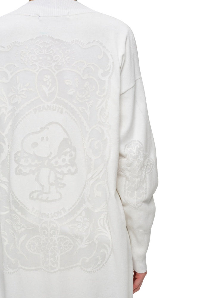 1JINN STUDIO x Snoopy Collaboration Vintage Picture Frame Embroidered Flowers Slightly Sheer Lazy Long Knit Cardigan【s0000018133】