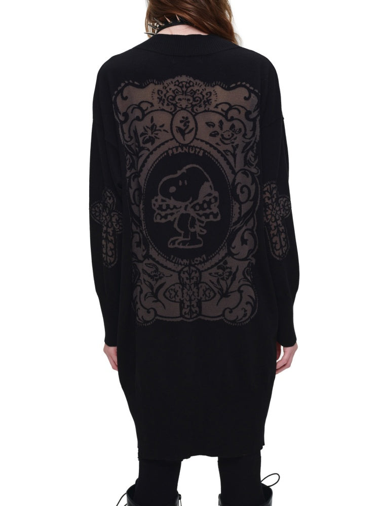 1JINN STUDIO x Snoopy Collaboration Vintage Picture Frame Embroidered Flowers Slightly Sheer Lazy Long Knit Cardigan【s0000018133】