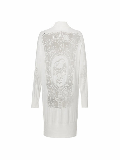 1JINN STUDIO x Snoopy Collaboration Vintage Picture Frame Embroidered Flowers Slightly Sheer Lazy Long Knit Cardigan【s0000018133】