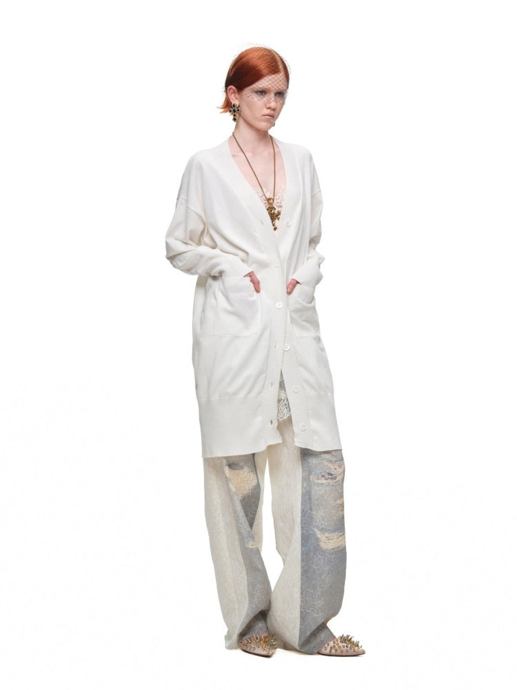 1JINN STUDIO x Snoopy Collaboration Vintage Picture Frame Embroidered Flowers Slightly Sheer Lazy Long Knit Cardigan【s0000018133】