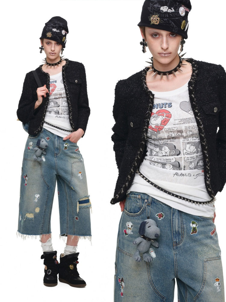 Heavyweight Woven Set Short Three-Quarter Sleeve Jacket Faux Two-Piece Shorts【s0000018134】