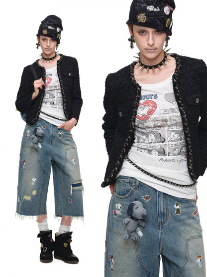 Heavyweight Woven Set Short Three-Quarter Sleeve Jacket Faux Two-Piece Shorts【s0000018134】