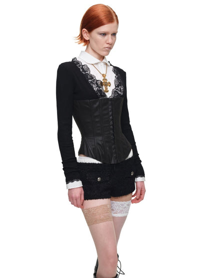 Heavyweight Woven Set Short Three-Quarter Sleeve Jacket Faux Two-Piece Shorts【s0000018134】