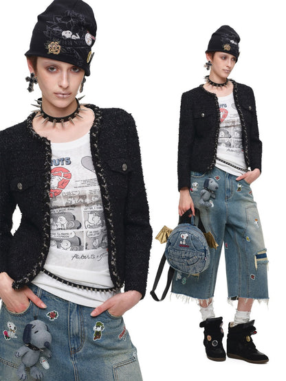 Heavyweight Woven Set Short Three-Quarter Sleeve Jacket Faux Two-Piece Shorts【s0000018134】