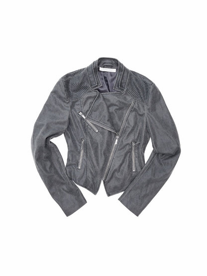 Vintage Distressed Washed Double-Layer Collar Zipper Short Slim Jacket【s0000018135】