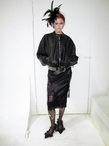 High-End Casual Relaxed Loose Color-Blocked Biker PU Leather Short Black Jacket【s0000018136】