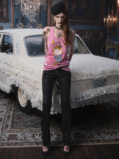 Vintage Distressed Washed Flared Slim Leather Straight-Leg Long Pants【s0000018137】