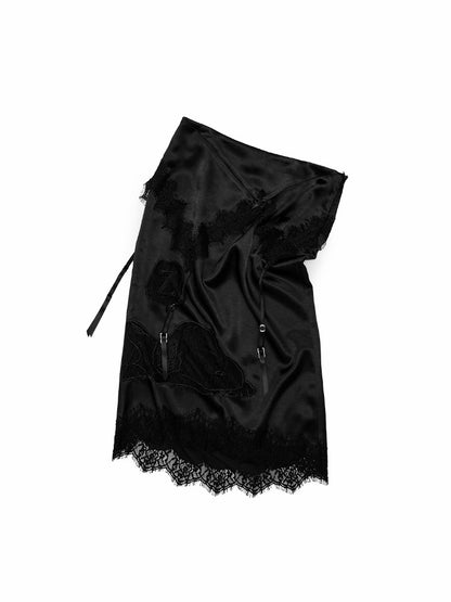 1JINN STUDIO x Snoopy Collaboration Hip-Hugging Lace Patchwork Deconstructed Satin Slim Midi Skirt【s0000018138】