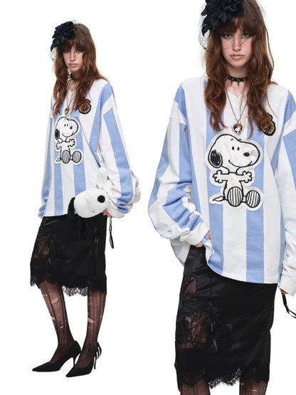1JINN STUDIO x Snoopy Collaboration Hip-Hugging Lace Patchwork Deconstructed Satin Slim Midi Skirt【s0000018138】