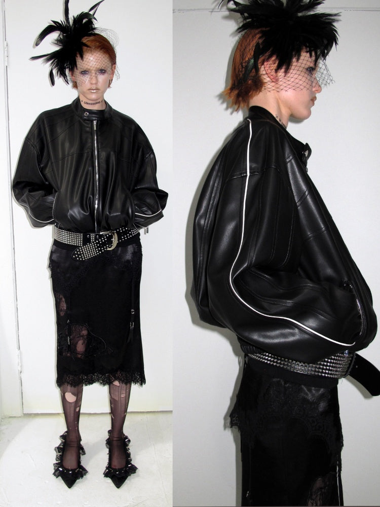 1JINN STUDIO x Snoopy Collaboration Hip-Hugging Lace Patchwork Deconstructed Satin Slim Midi Skirt【s0000018138】