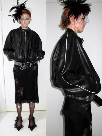 1JINN STUDIO x Snoopy Collaboration Hip-Hugging Lace Patchwork Deconstructed Satin Slim Midi Skirt【s0000018138】