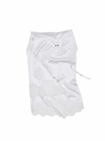 1JINN STUDIO x Snoopy Collaboration Hip-Hugging Lace Patchwork Deconstructed Satin Slim Midi Skirt【s0000018138】