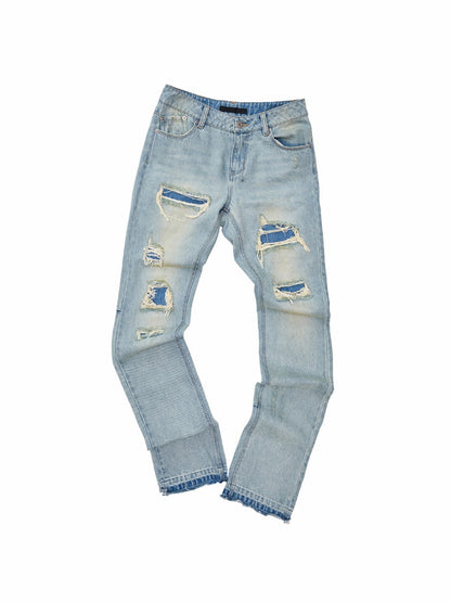 Vintage Double-Layer HeavyWeight Slim Straight-Leg Distressed Jeans【s0000018139】