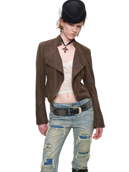 Vintage Double-Layer HeavyWeight Slim Straight-Leg Distressed Jeans【s0000018139】