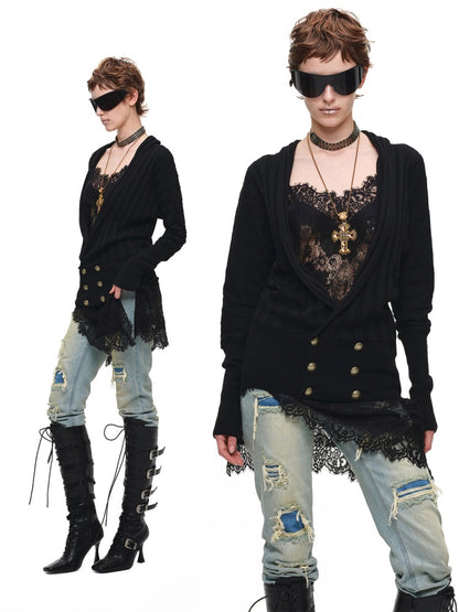 Vintage Double-Layer HeavyWeight Slim Straight-Leg Distressed Jeans【s0000018139】