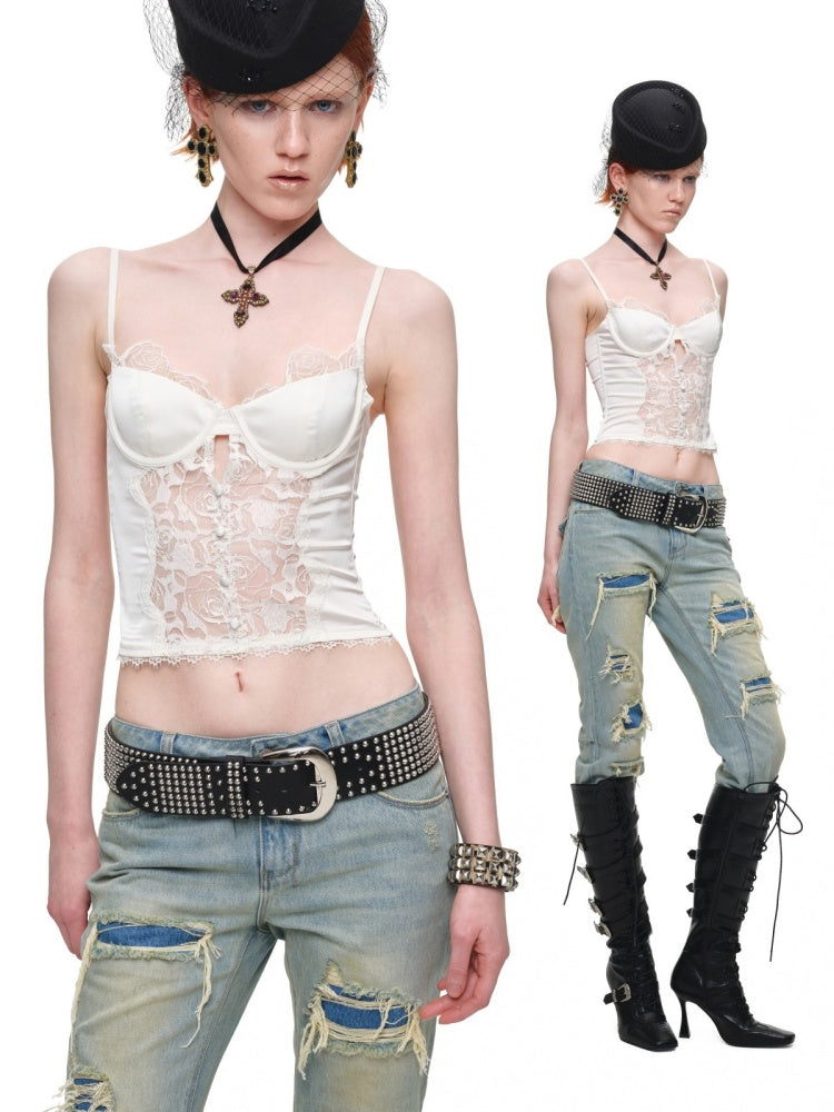 Vintage Double-Layer HeavyWeight Slim Straight-Leg Distressed Jeans【s0000018139】