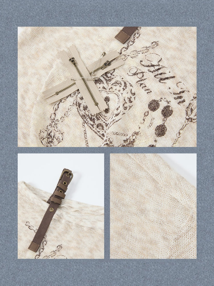 Asymmetrical Shoulder Pullover Light Yarn Slightly Sheer Thin Long Sleeve Tops 【s0000018149】
