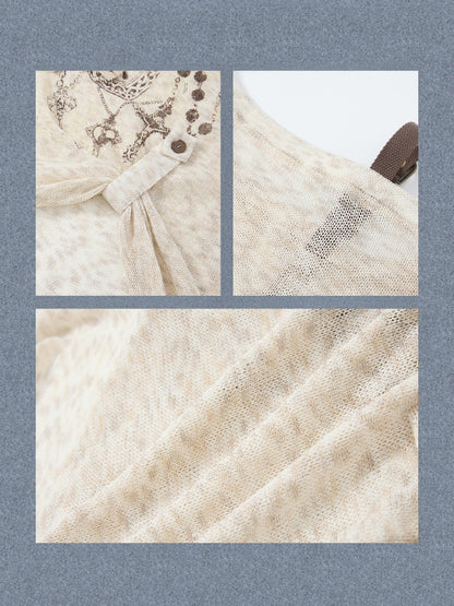 Asymmetrical Shoulder Pullover Light Yarn Slightly Sheer Thin Long Sleeve Tops 【s0000018149】