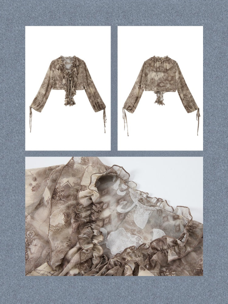 UV Protection Vintage Light Yarn V-Neck Ruffled Short Long Sleeve Tops【s0000018151】
