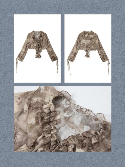 UV Protection Vintage Light Yarn V-Neck Ruffled Short Long Sleeve Tops【s0000018151】