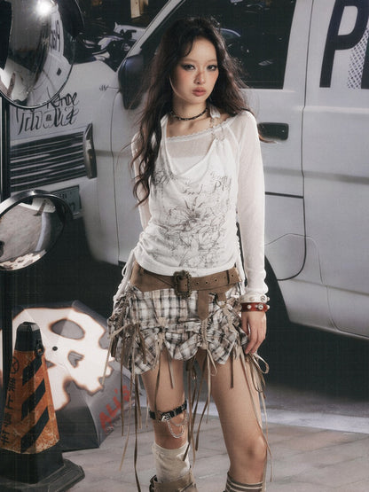 Fake Two-Piece White Thin Halter Neck Long Sleeve T-Shirt【s0000018153】