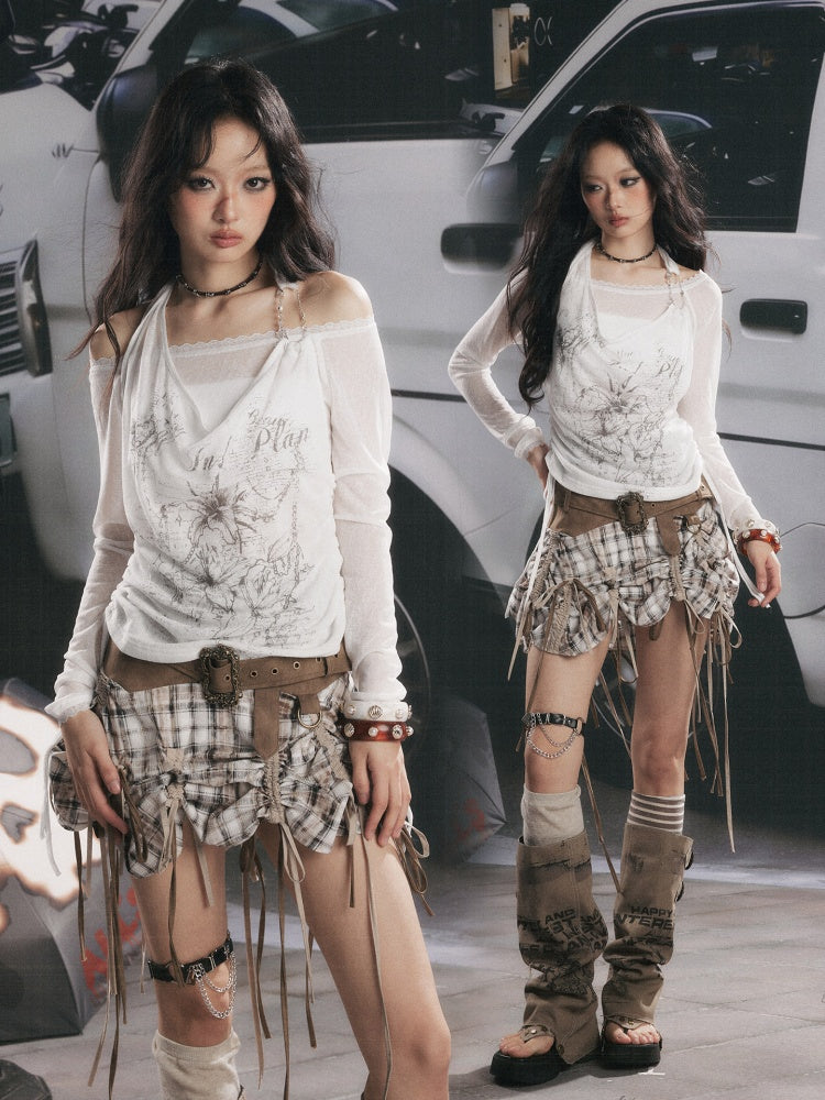 Fake Two-Piece White Thin Halter Neck Long Sleeve T-Shirt【s0000018153】