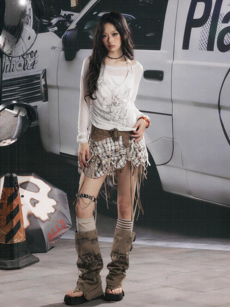 Fake Two-Piece White Thin Halter Neck Long Sleeve T-Shirt【s0000018153】