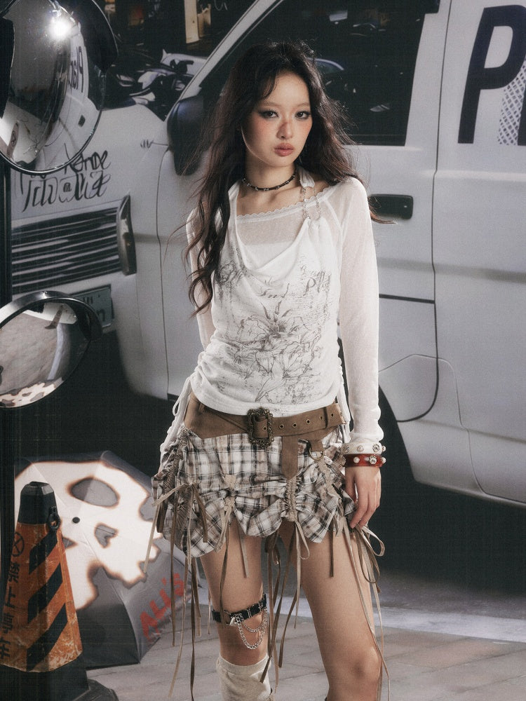 Fake Two-Piece White Thin Halter Neck Long Sleeve T-Shirt【s0000018153】