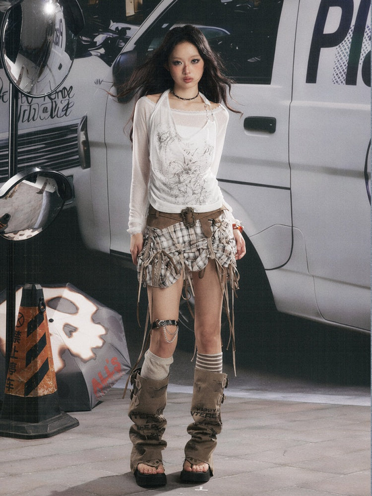 Fake Two-Piece White Thin Halter Neck Long Sleeve T-Shirt【s0000018153】