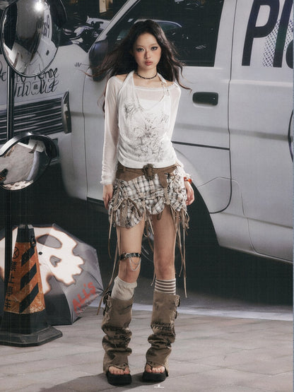 Fake Two-Piece White Thin Halter Neck Long Sleeve T-Shirt【s0000018153】