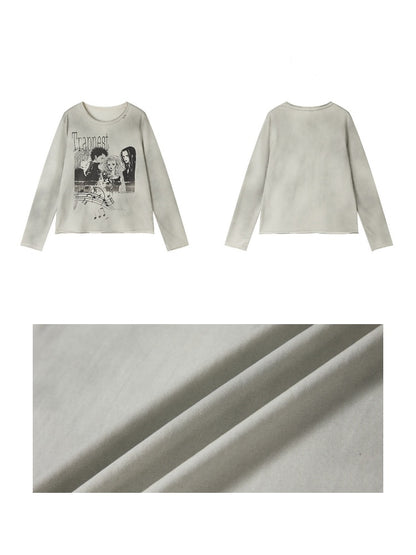 Chemical Girl × NANA Collaboration  Rock Band Prints Loose Long-Sleeve T-Shirt【s0000018155】