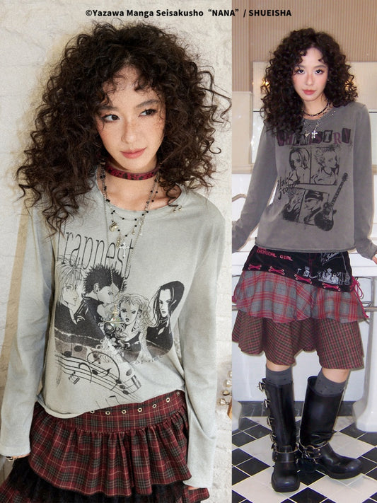 Chemical Girl × NANA Collaboration  Rock Band Prints Loose Long-Sleeve T-Shirt【s0000018155】
