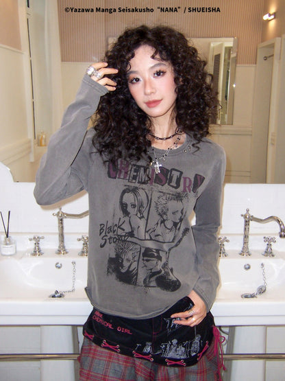 Chemical Girl × NANA Collaboration  Rock Band Prints Loose Long-Sleeve T-Shirt【s0000018155】