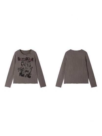Chemical Girl × NANA Collaboration  Rock Band Prints Loose Long-Sleeve T-Shirt【s0000018155】