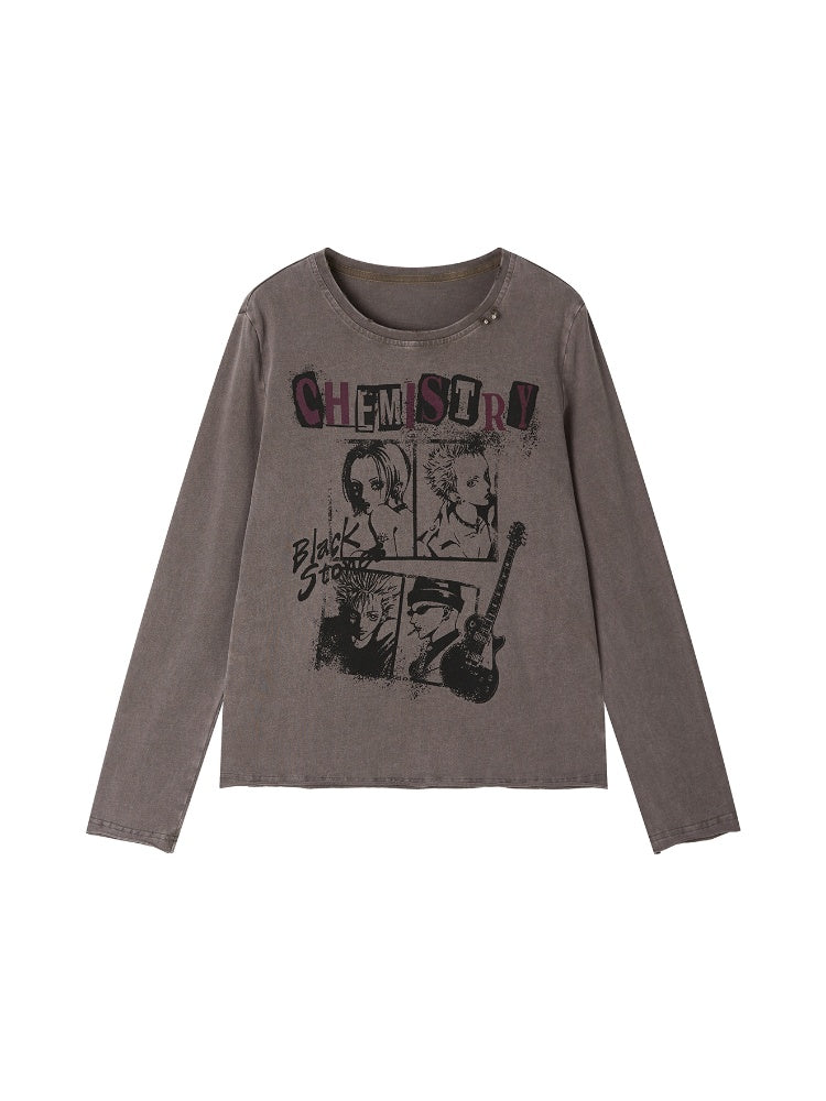 Chemical Girl × NANA Collaboration  Rock Band Prints Loose Long-Sleeve T-Shirt【s0000018155】