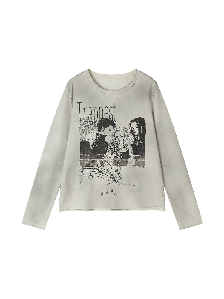 Chemical Girl × NANA Collaboration  Rock Band Prints Loose Long-Sleeve T-Shirt【s0000018155】