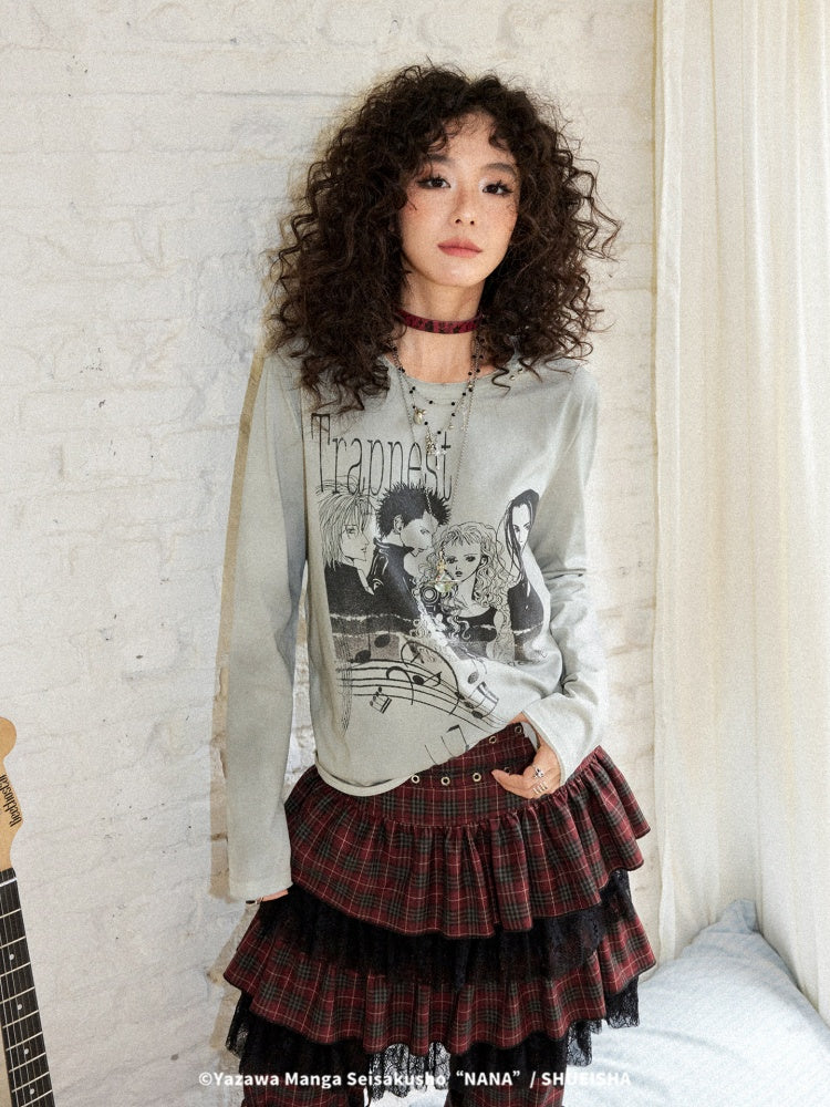 Chemical Girl × NANA Collaboration  Rock Band Prints Loose Long-Sleeve T-Shirt【s0000018155】