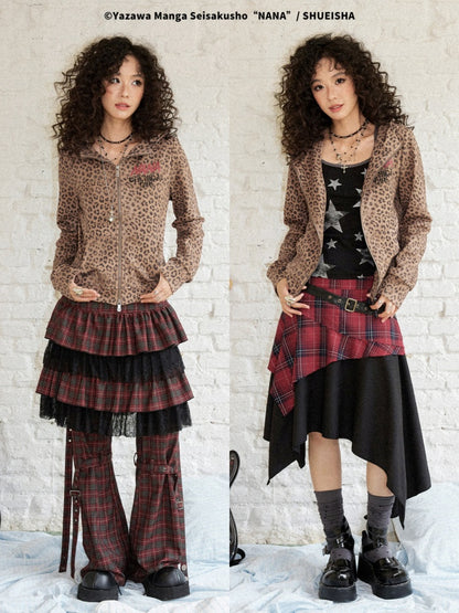 Chemical Girl × NANA Collaboration Double Zipper Leopard Print Pointed Ear Rhinestone Hooded Cardigan【s0000018156】