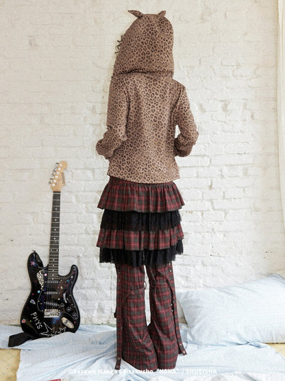 Chemical Girl × NANA Collaboration Double Zipper Leopard Print Pointed Ear Rhinestone Hooded Cardigan【s0000018156】
