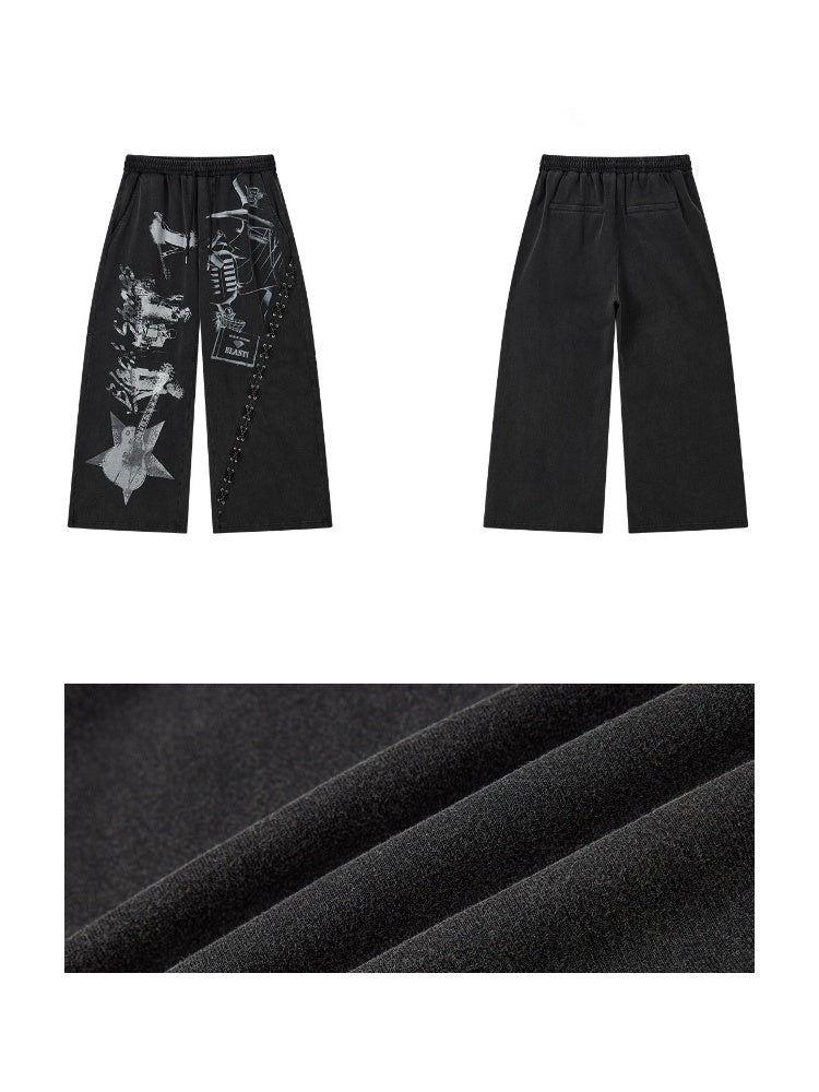 Chemical Girl × NANA Collaboration Retro Rock Loose Distressed Printed Lace-Up Elastic Waist Casual Sweatpants【s0000018157】