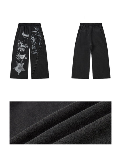 Chemical Girl × NANA Collaboration Retro Rock Loose Distressed Printed Lace-Up Elastic Waist Casual Sweatpants【s0000018157】