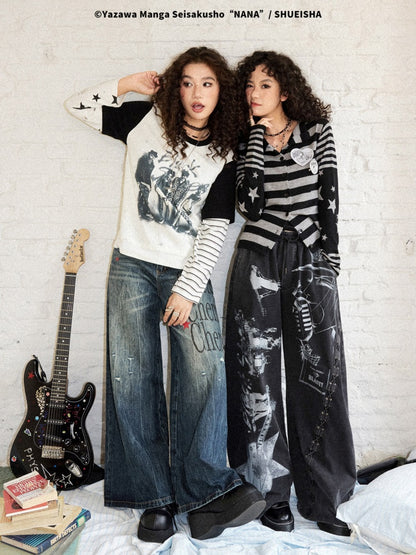 Chemical Girl × NANA Collaboration Retro Rock Loose Distressed Printed Lace-Up Elastic Waist Casual Sweatpants【s0000018157】