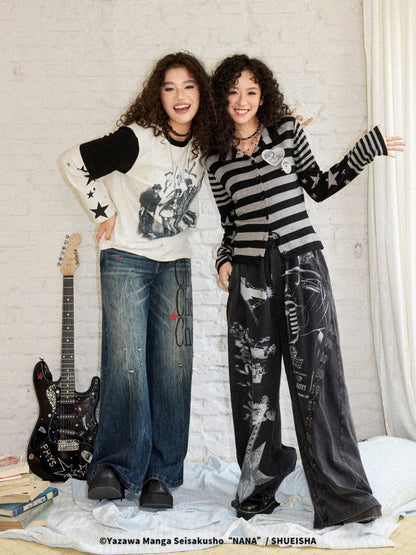 Chemical Girl × NANA Collaboration Retro Rock Loose Distressed Printed Lace-Up Elastic Waist Casual Sweatpants【s0000018157】