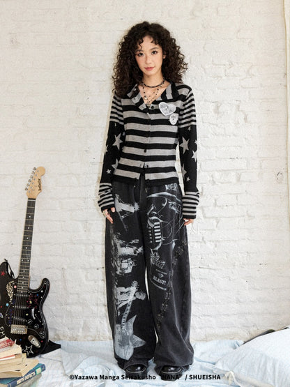 Chemical Girl × NANA Collaboration Retro Rock Loose Distressed Printed Lace-Up Elastic Waist Casual Sweatpants【s0000018157】