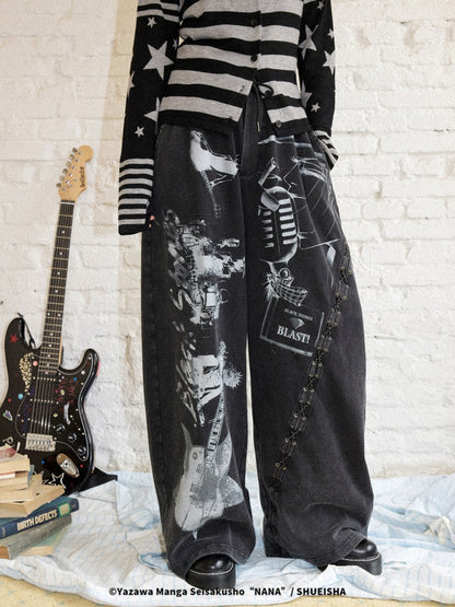 Chemical Girl × NANA Collaboration Retro Rock Loose Distressed Printed Lace-Up Elastic Waist Casual Sweatpants【s0000018157】