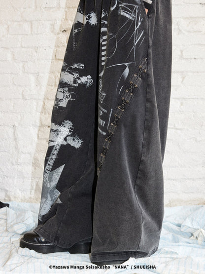 Chemical Girl × NANA Collaboration Retro Rock Loose Distressed Printed Lace-Up Elastic Waist Casual Sweatpants【s0000018157】