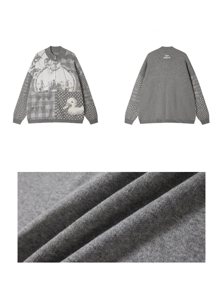 Chemical Girl × NANA Collaboration Polka Dot Portrait Print Zipper Knit Cardigan【s0000018158】