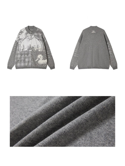 Chemical Girl × NANA Collaboration Polka Dot Portrait Print Zipper Knit Cardigan【s0000018158】