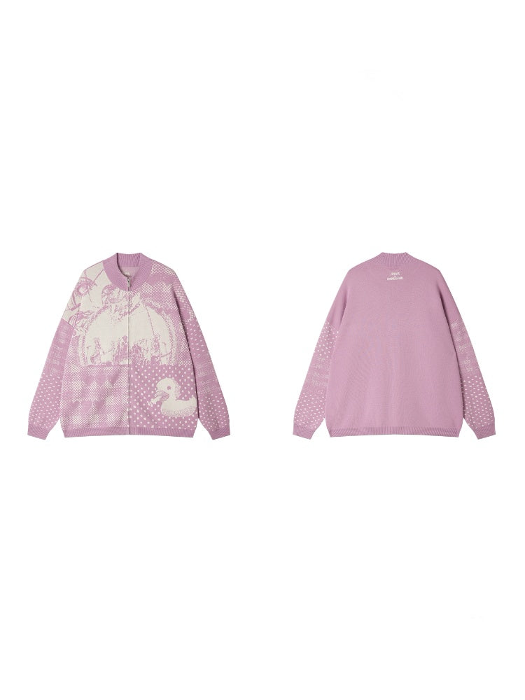 Chemical Girl × NANA Collaboration Polka Dot Portrait Print Zipper Knit Cardigan【s0000018158】