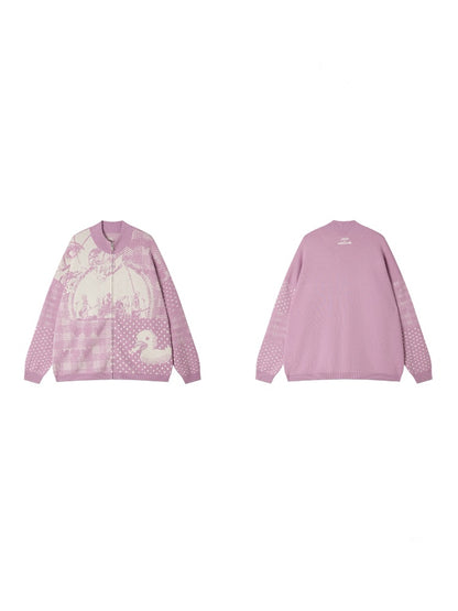 Chemical Girl × NANA Collaboration Polka Dot Portrait Print Zipper Knit Cardigan【s0000018158】